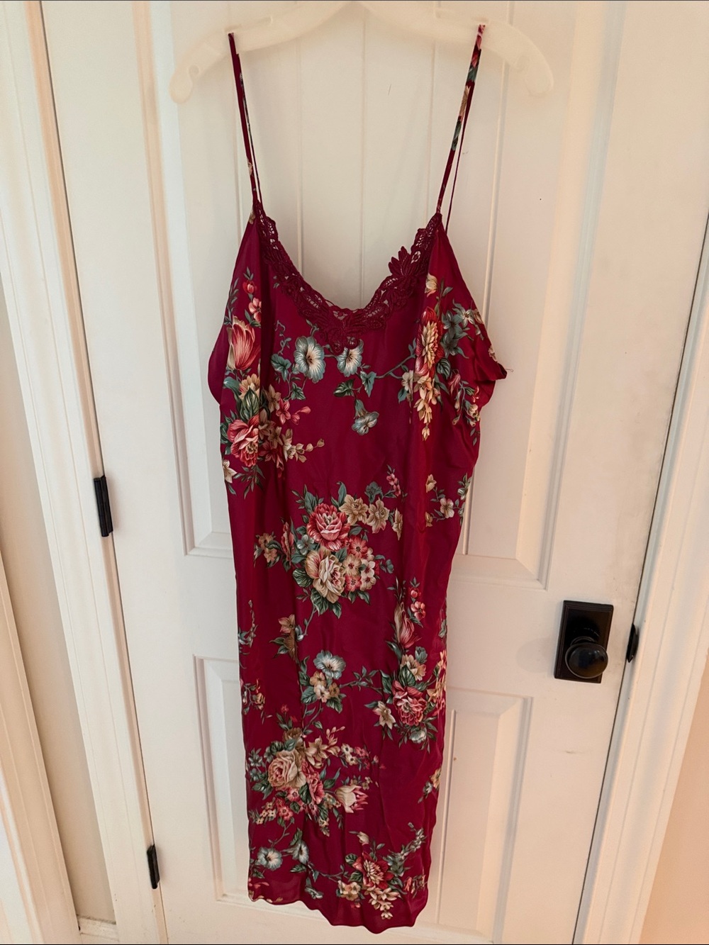 Dentelle Ladies Floral Burgundy Silky Lingerie Nighty Pajamas Vintage 80's